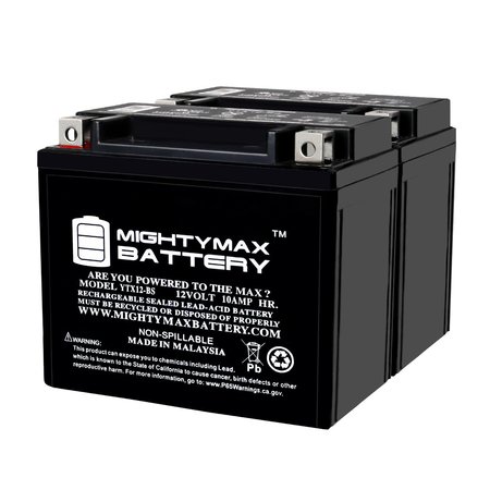 MIGHTY MAX BATTERY YTX12-BS 12V 10Ah Replacement Battery for Arctic Cat ATV 250 DVX300 Bombardier Vector250 - 2PK MAX4033869